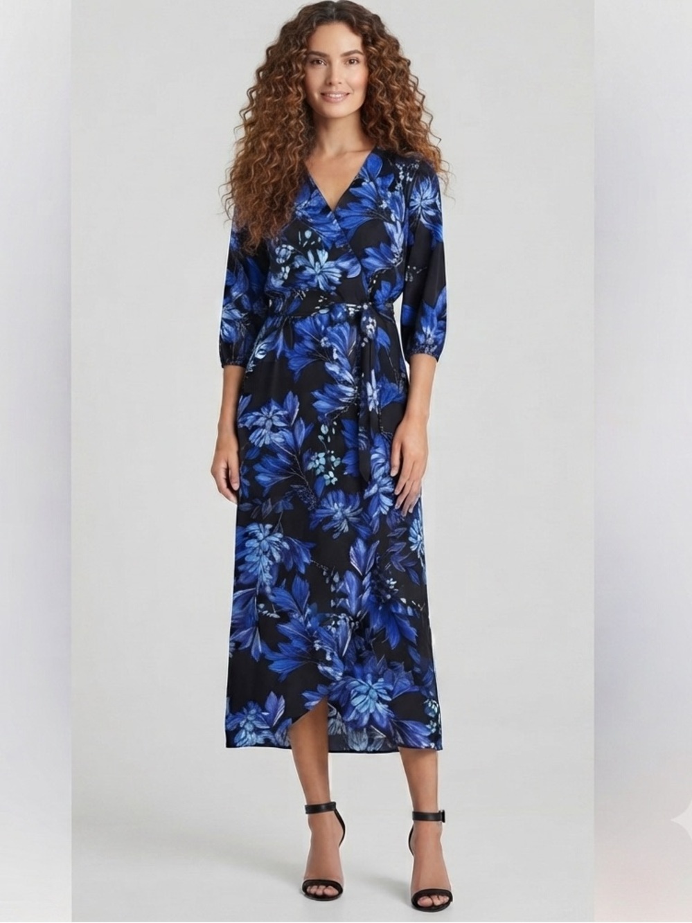 Connected Women's Floral-Print Faux-Wrap Maxi Dress